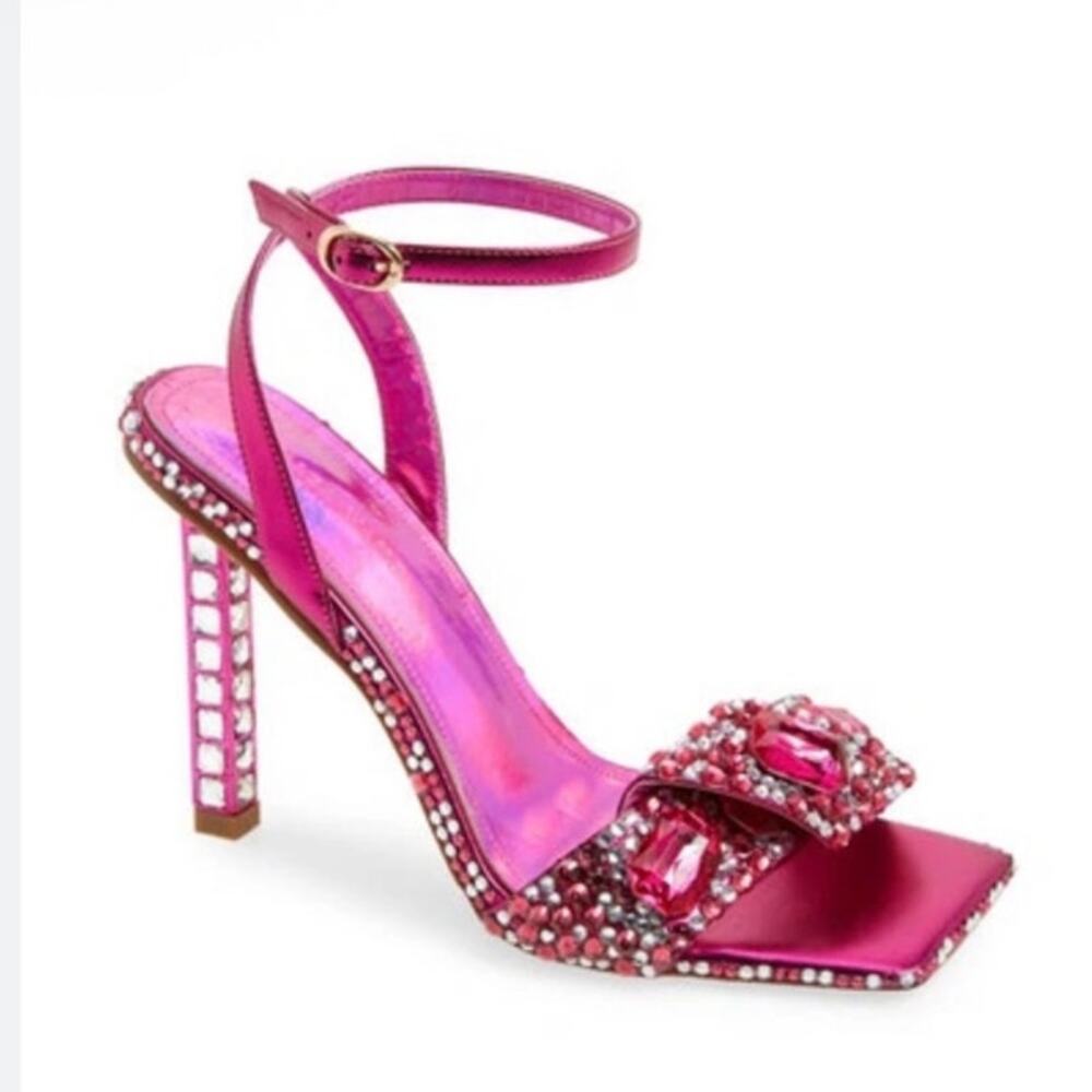Azalea Wang Disco Ball Rhinestone Heels Women’s 6 Fuchsia Metallic Shoes Flaw